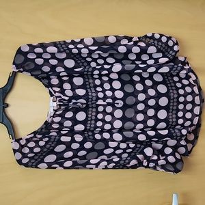 ROMEO AND JULIET COUTURE Polka Dot, Sheer, scoop neck with tie blouse.